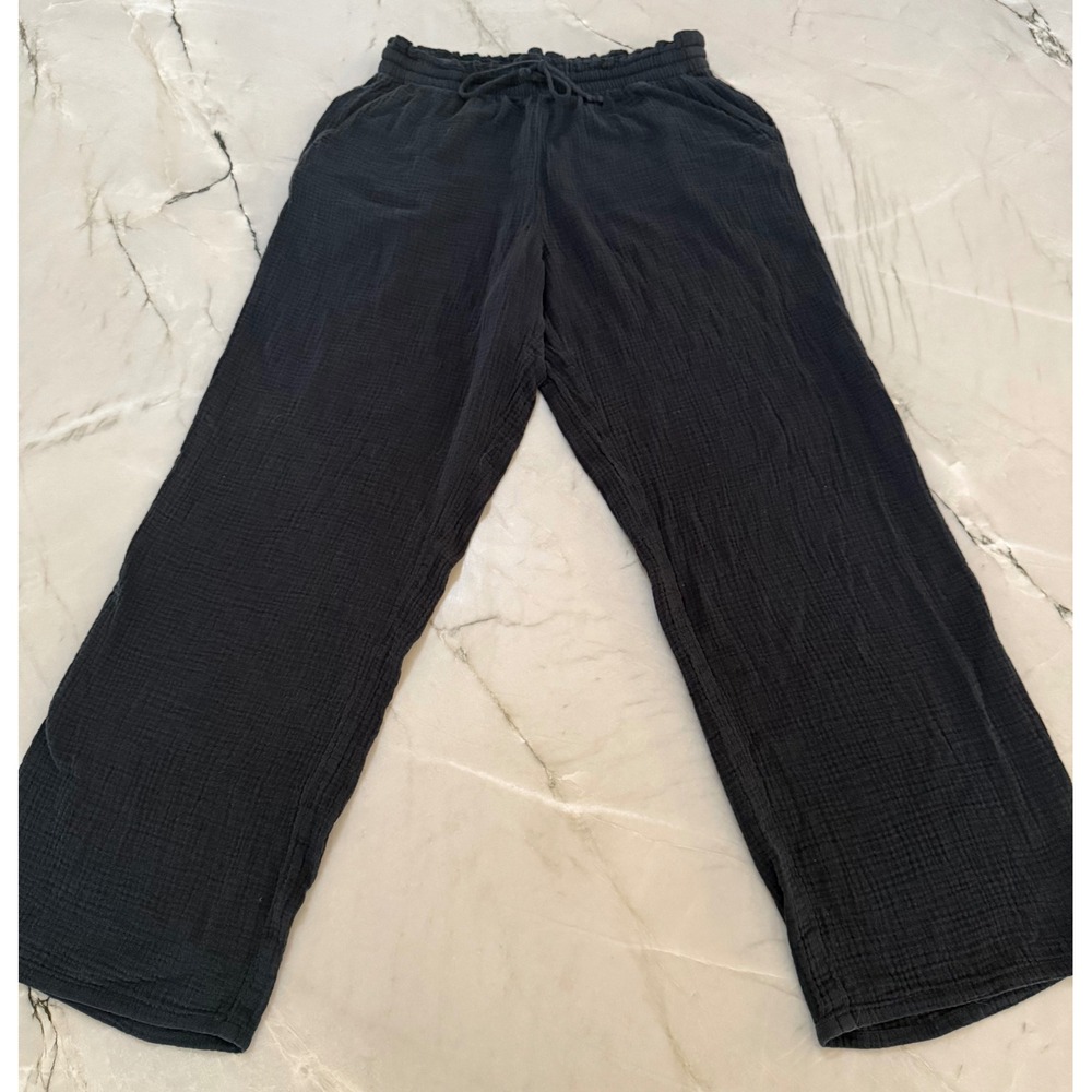UGG Karrie Women Double Gauze Cotton Wide Leg Pants Large L BlackLounge